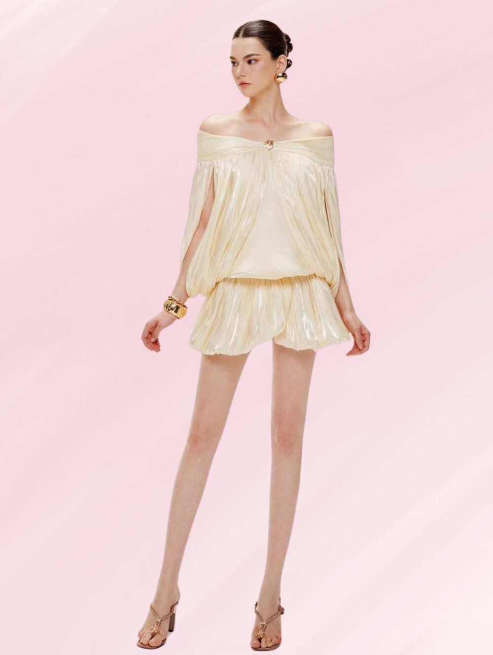 Goddess Glow Off-Shoulder Mini Dress