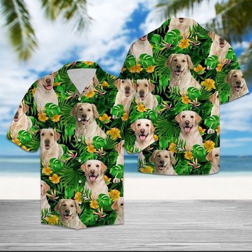 Dog & Yellow Hibiscus Print Hawaiian Shirt HT052