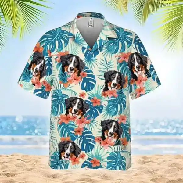 Bernese Mountain Dog & Tropical Leaf Print Hawaiian Shirt HT077