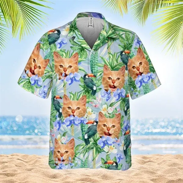 Tropical Cat & Toucan Print Hawaiian Shirt HT073