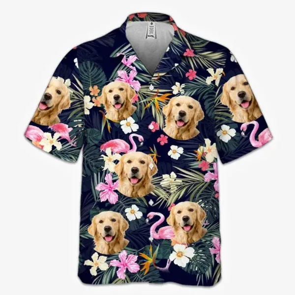 Golden Retriever & Flamingo Tropical Print Hawaiian Shirt HT082